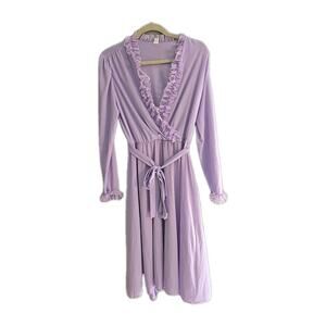 Vintage Purple Ruffle Edge Soft Belted Long Sleeve Housecoat Womans Size 14